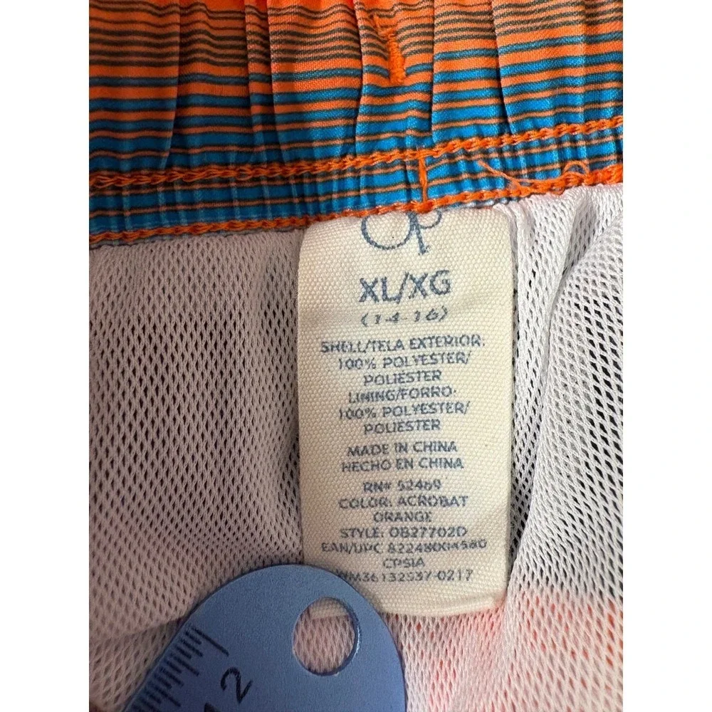 Op Swim Trunks Kids‎ XL 14-16 Orange Blue Striped Excellent Cargo Pocket Shorts